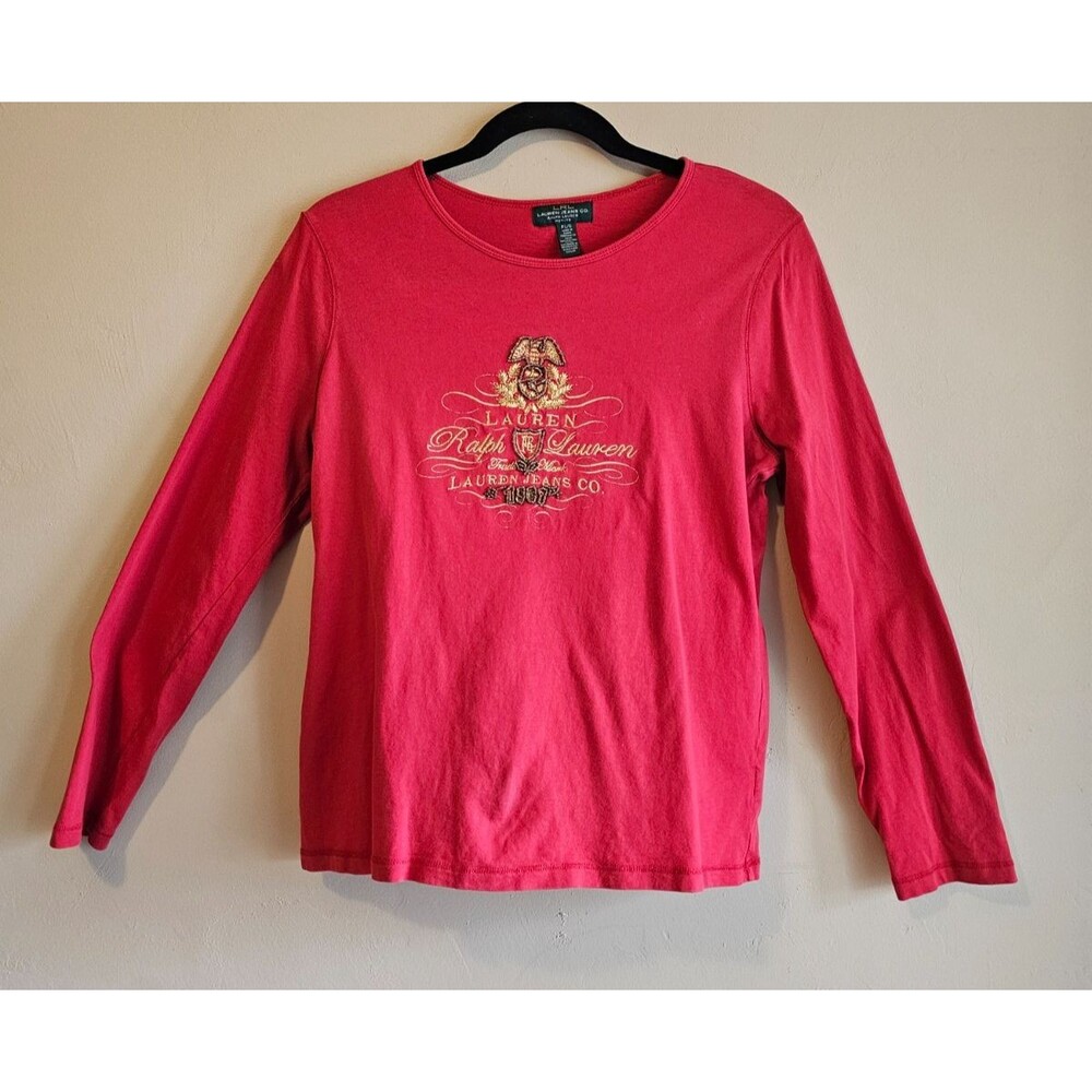 Ralph Lauren Jeans Co. Top Women’s Red Striped Beaded Crown Logo PL